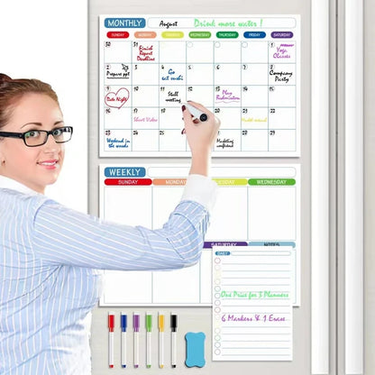 Magnetic Monthly & Weekly Planner — Dry Erase Whiteboard for Fridge, Blackboard, Message Board & Menu Organizer