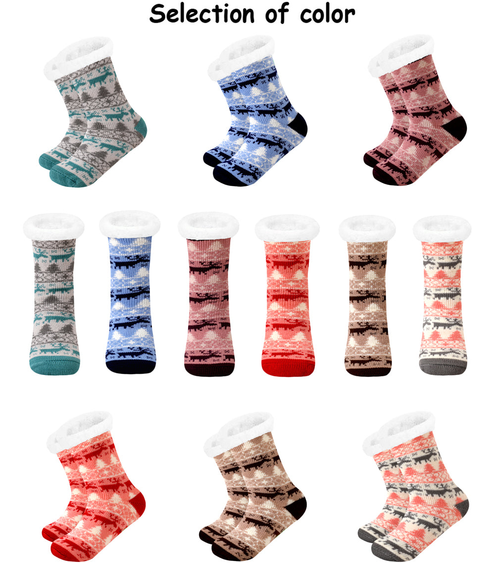 Winter Plush Women’s Non-Slip Floor Socks – Fuzzy Soft Penguin, Deer, Elk & Bear Slippers, Cozy Christmas Gift