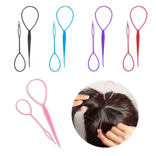 Ponytail Creator Styling Tool Set - Plastic Topsy Tail Loop Hair Braid Maker for Women & Girls