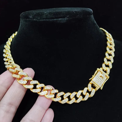 Hip-Hop Iced Out Bling Chain Necklace – 13mm Miami Cuban Chain for Men & Women, High-Quality Fashion Jewelry