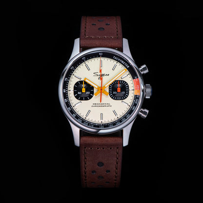 Sugess Pilot Men’s Chronograph Watch — Original ST1901 Mechanical Movement, Sapphire Crystal, Waterproof Racing Strap