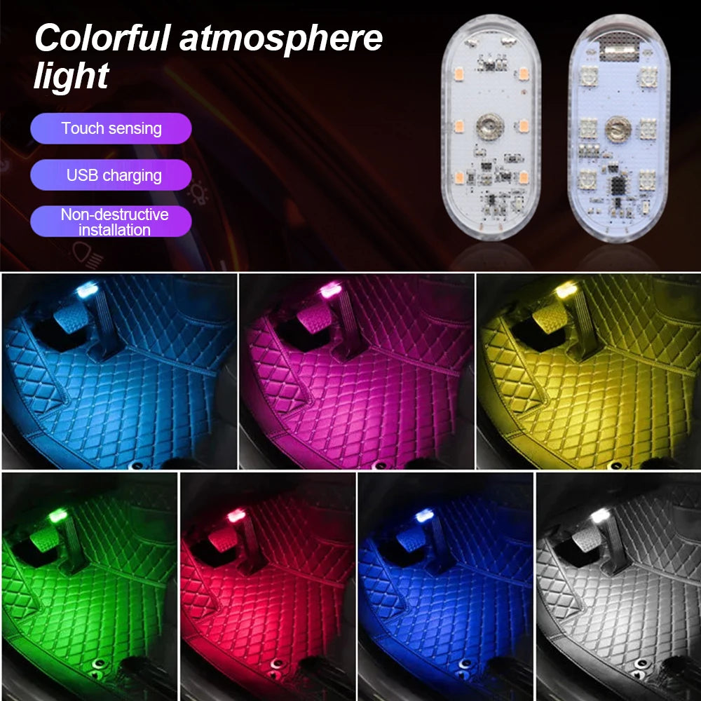 Multicolor Wireless LED Car Interior Light - USB Rechargeable Touch Sensor Roof and Reading Lamp