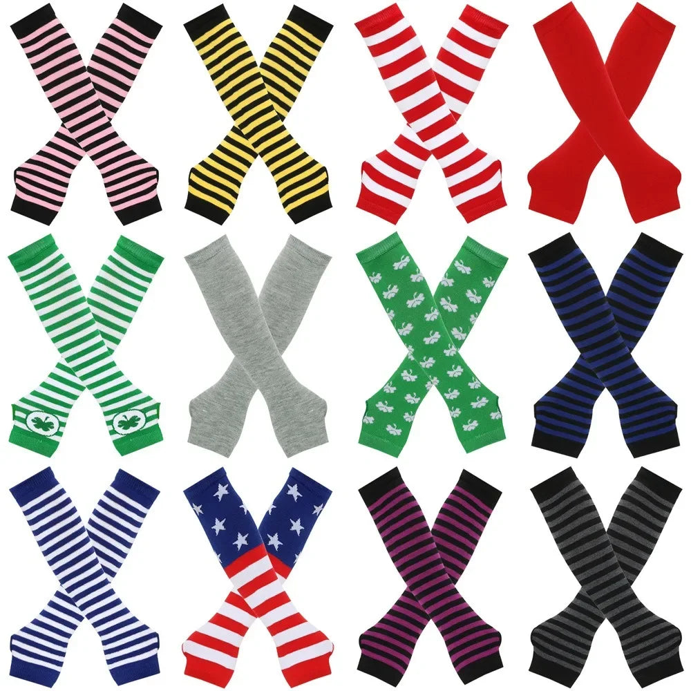 Warm Knitted Long Fingerless Gloves – Striped Elbow Mittens for Women, Fashion Christmas Gift