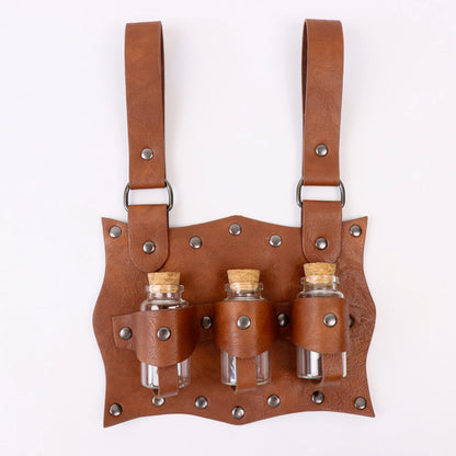 Renaissance Leather Belt Pouch Set – 3 Potion Bottles Holder for Medieval Festival, Halloween Costume