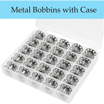 25PCS Metal Sewing Bobbins Set - Visible Mesh Storage Box for Singer Brother DIY Sewing Machine Accessories