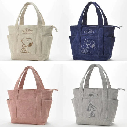 Disney Snoopy Corduroy Tote Bag – Cute Large Capacity Handbag with Zipper, Casual Shoulder Bag for Students