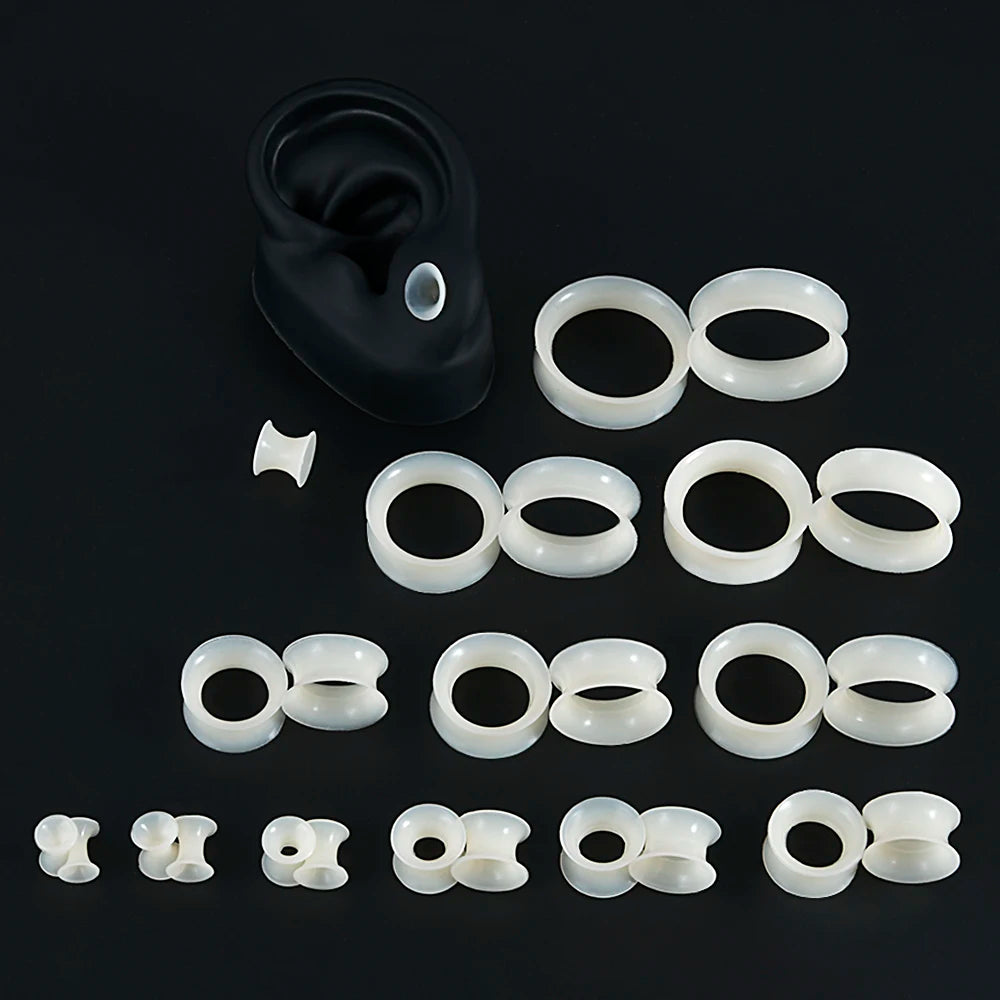 Pair Soft Flexible Ear Tunnels – Double Flare Flesh Tunnel Ear Plugs, Thin Silicone Gauge Expander Earrings for Stretched Ears