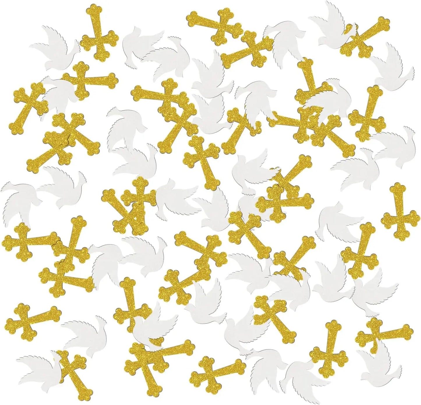 100PCS Glitter Cross & Dove Confetti – Elegant Wedding, Baptism & Birthday Religious Party Decorations