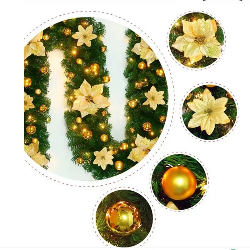 2.7M LED Rattan Christmas Garland – DIY Wreath for Stairs, Fireplace, Tree & Home Decoration