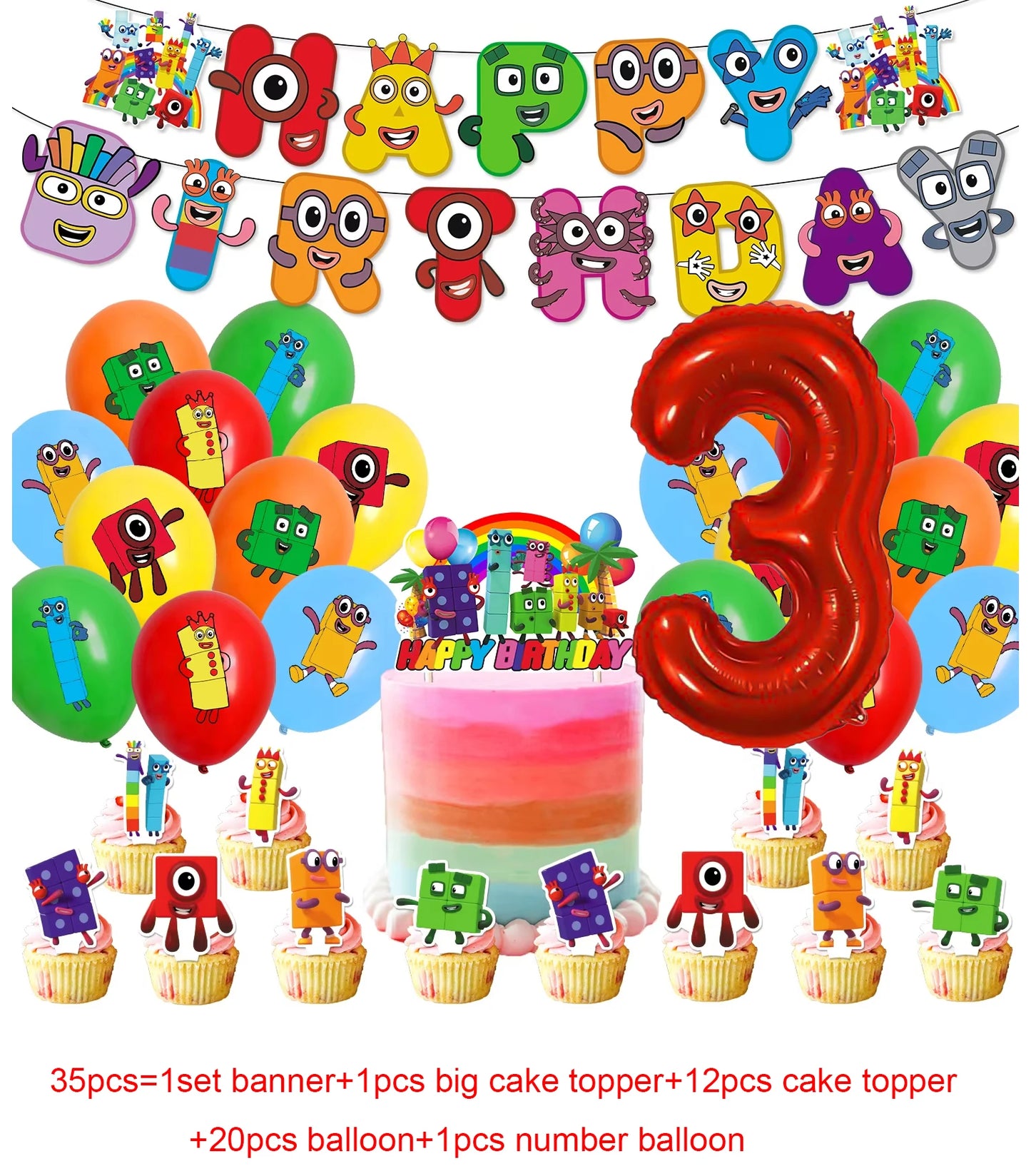 Number Birthday Building Blocks Party Decorations Set – Tablecloth, Banner, Balloons & Cake Topper for Kids & Baby Shower Supplies