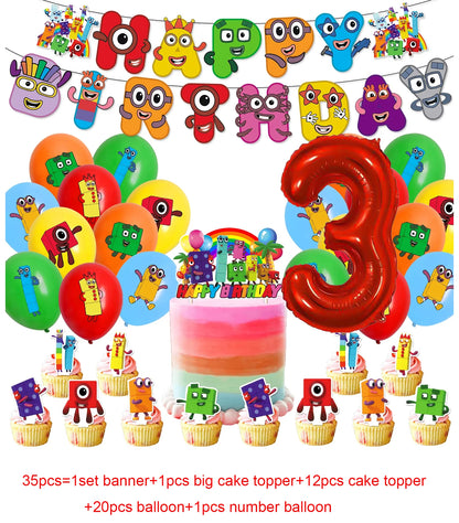 Number Birthday Building Blocks Party Decorations Set – Tablecloth, Banner, Balloons & Cake Topper for Kids & Baby Shower Supplies