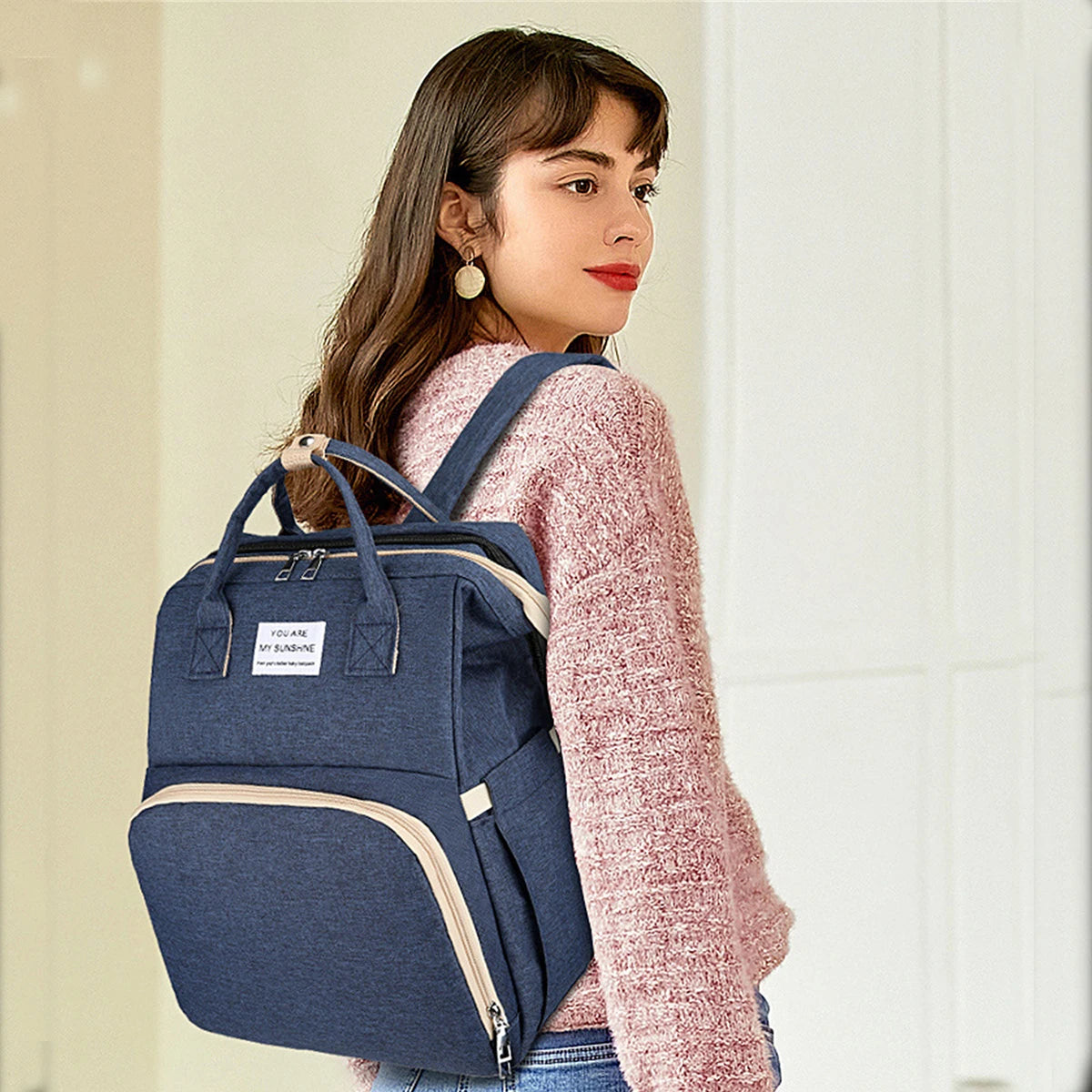 Foldable Bed Diaper Bag with Changing Station - Insulated Pocket, Large Capacity, Multifunctional Double Shoulder Mommy Bag