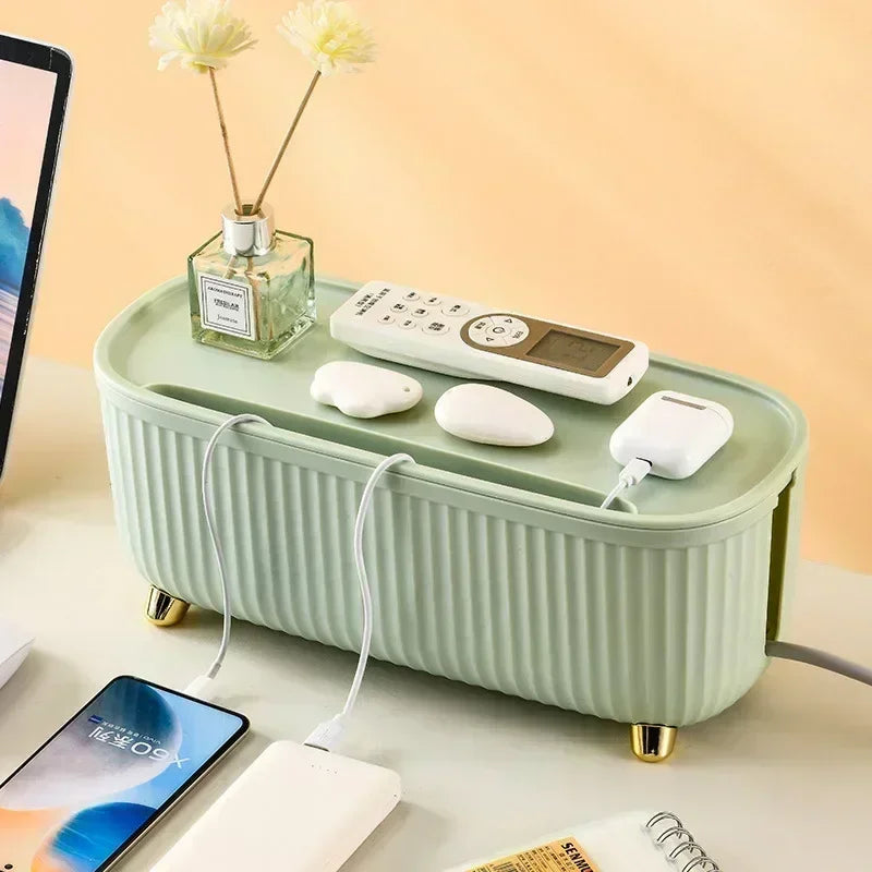 Nordic Style Plug Board & Cable Organizer – Desktop Storage Box for Socket, WiFi Router, Cables & Accessories