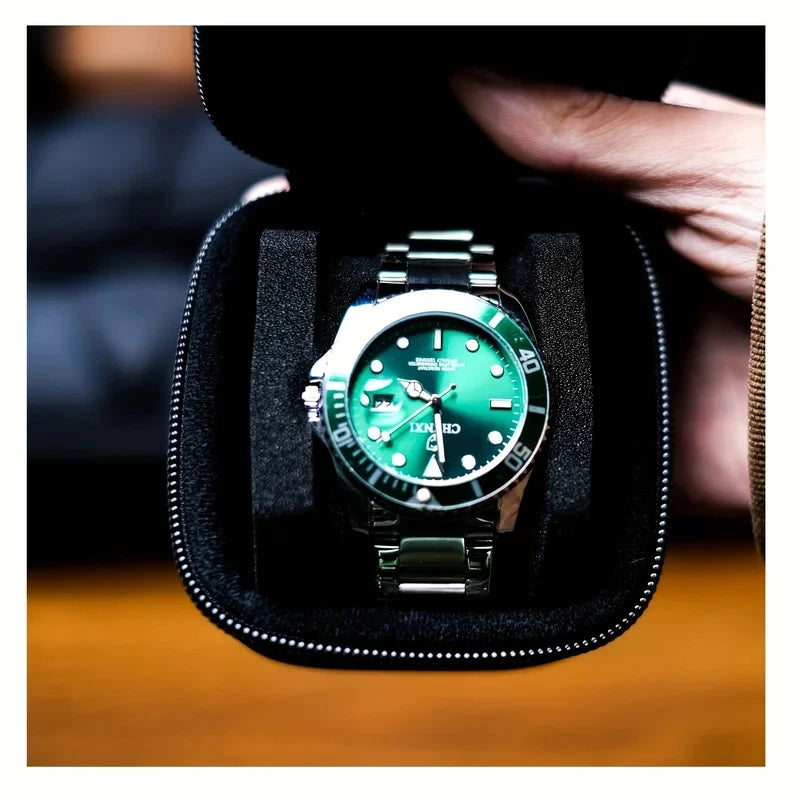 Black Watch Storage Box - Hard Protective Case with Velvet Lining and Soft Pillows for Jewelry & Watch Organization