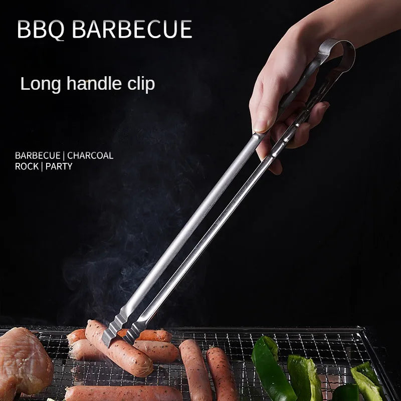 1Pc Extra Long Outdoor Camping Grill Tongs: 45CM Stainless Steel Kitchen Tongs for Cooking and Grilling - Durable Grilling Clips