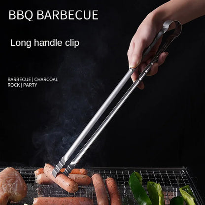 1Pc Extra Long Outdoor Camping Grill Tongs: 45CM Stainless Steel Kitchen Tongs for Cooking and Grilling - Durable Grilling Clips