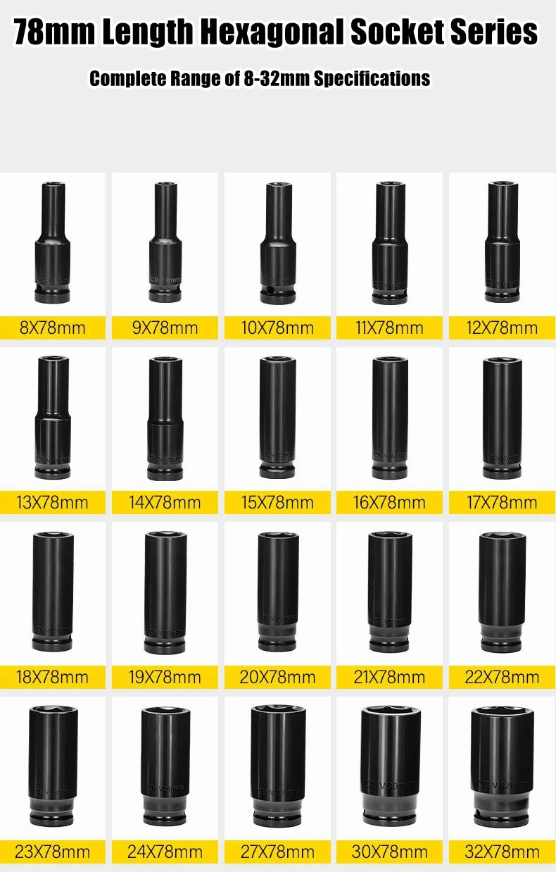 1/2" Drive Deep Impact Socket – Metric Wrench Socket for Pneumatic Tools, Tire Removal & Heavy-Duty Automotive Use