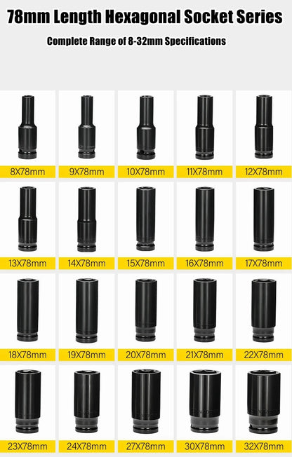 1/2" Drive Deep Impact Socket – Metric Wrench Socket for Pneumatic Tools, Tire Removal & Heavy-Duty Automotive Use