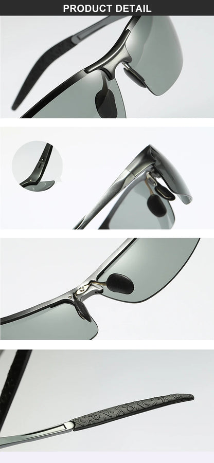 CLLOIO Aluminum Photochromic Sunglasses – Polarized Day & Night Chameleon Glasses for Men, Anti-Glare, UV Protection, Color Changing Sun Glasses