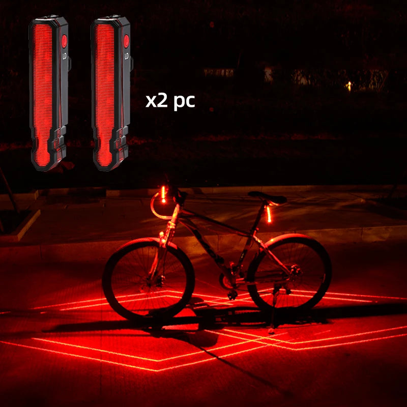 Folding Laser Bike Light - Front & Rear Safety Warning, USB Rechargeable, Waterproof Cycling Lamp