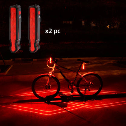 Folding Laser Bike Light - Front & Rear Safety Warning, USB Rechargeable, Waterproof Cycling Lamp