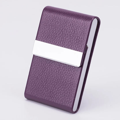 Slim PU Leather Business Card Holder Case – Metal Pocket Holder with Magnetic Closure for Name Cards