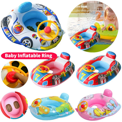 Inflatable Kids Swim Seat - Tear-Resistant Pool & Beach Water Toy with Fun Car Horn Design for Children