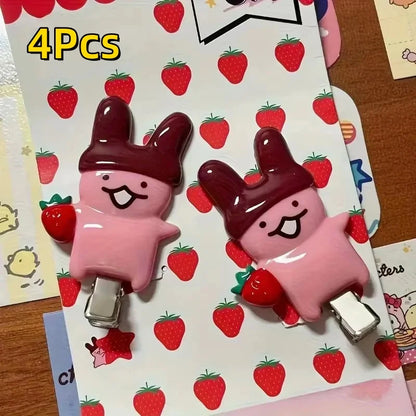 4Pc Strawberry Chocolate Bunny Hairpins - Cute Cartoon Plastic Hair Accessories for Girls & Women