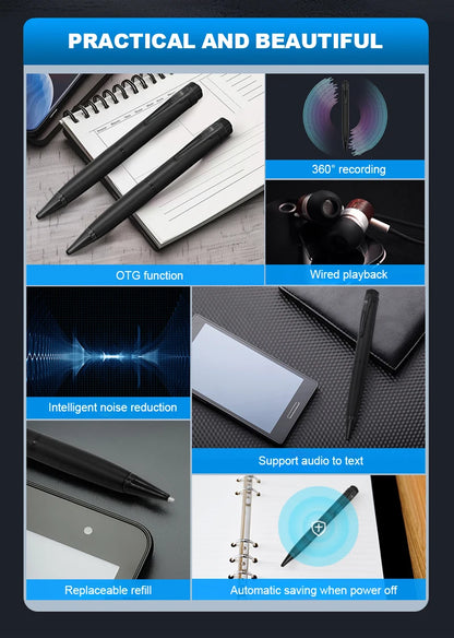 Digital Voice Recorder Pen – 8GB/16GB/32GB/64GB Professional Audio Recorder with Noise Reduction for Business Meetings