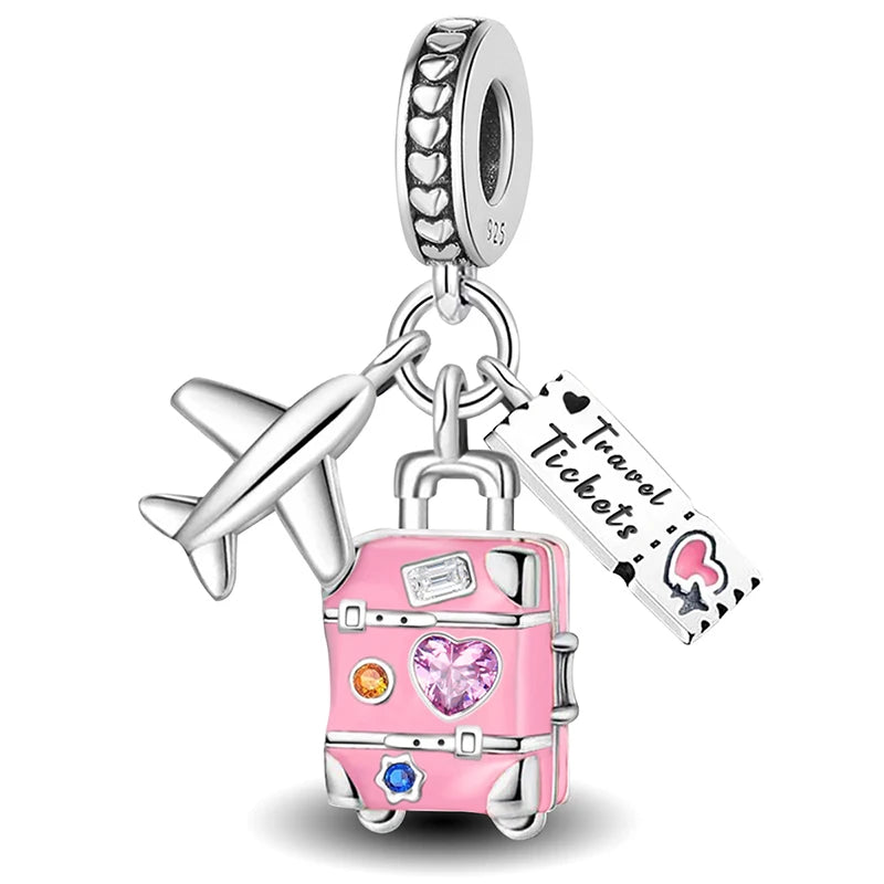 925 Sterling Silver Pink Heart Charm - Zircon Love Pendant Bead for DIY Bracelets, Bangles & Women’s Jewelry