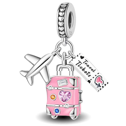 925 Sterling Silver Pink Heart Charm - Zircon Love Pendant Bead for DIY Bracelets, Bangles & Women’s Jewelry