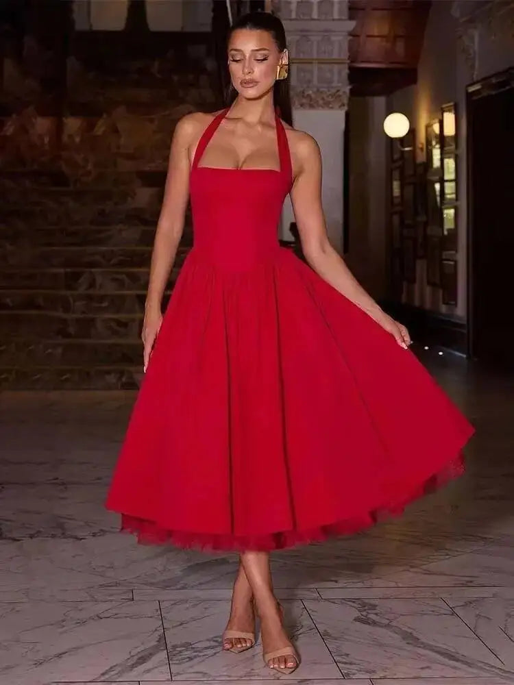 Townlike Women’s Halter Mini Dress – A-Line Waist Wrap Ball Gown, Sexy Nightclub Party Dress, Spring Summer 2025