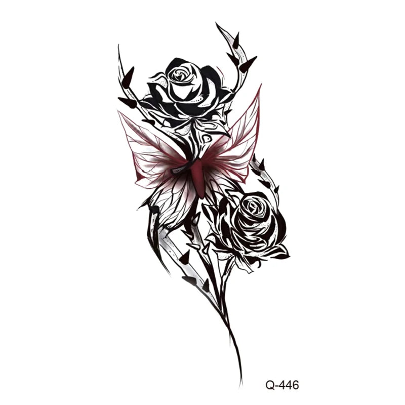 Waterproof Temporary Tattoo Stickers - Mini Black Rose, Butterfly, Arrow, Flower, Wings, Maori, and Snake Designs for Wrist and Neck