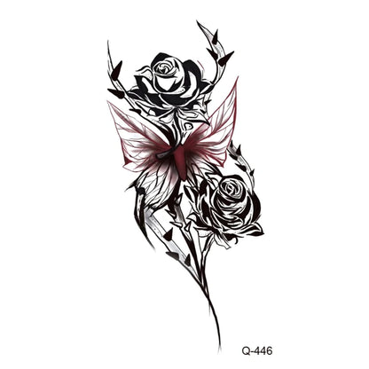 Waterproof Temporary Tattoo Stickers - Mini Black Rose, Butterfly, Arrow, Flower, Wings, Maori, and Snake Designs for Wrist and Neck