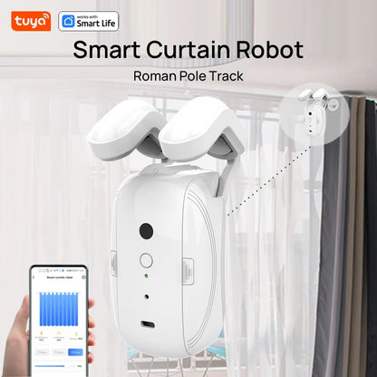 Tuya Smart Curtain Robot – Roman Rod Track with APP Control, Single/Double, Compatible with Tuya Gateway for Remote Control
