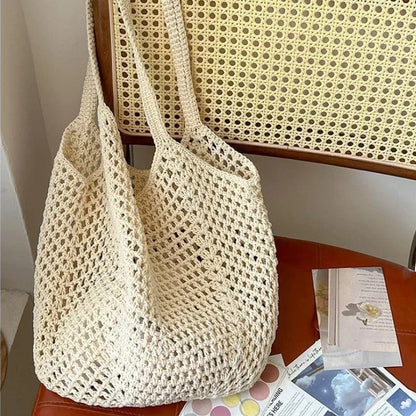 Women’s Large Cotton Woven Shoulder Bag – Handmade Casual Straw Beach Tote & Messenger Bag