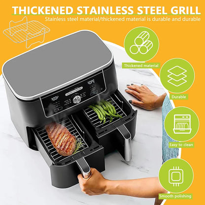 Rectangle Air Fryer Rack Set – Compatible with Ninja DZ201/DZ401, Double Basket Grill & Baking Racks
