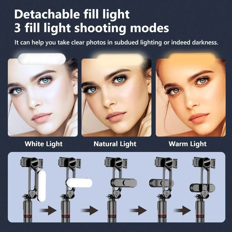 FANGTUOSI 2025 L15 Wireless Selfie Stick Tripod – Foldable Monopod with LED Light for Smartphones, TikTok & Live Shooting