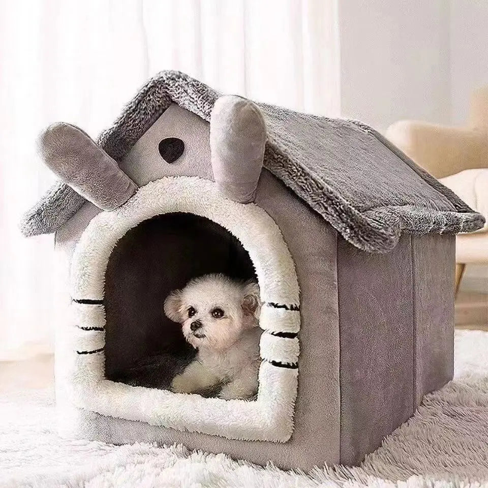 All Season Dog House Bed - Removable Washable Warm Pet Cave for Small Dogs and Cats