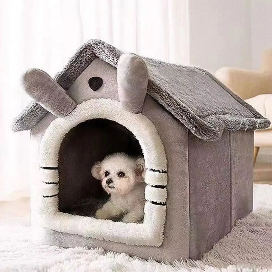 All Season Dog House Bed - Removable Washable Warm Pet Cave for Small Dogs and Cats