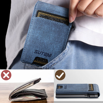 Push-Out PU Leather Card Holder Wallet – Large Capacity for 1–12 Cards & 1 Photo, Black/Brown/Blue