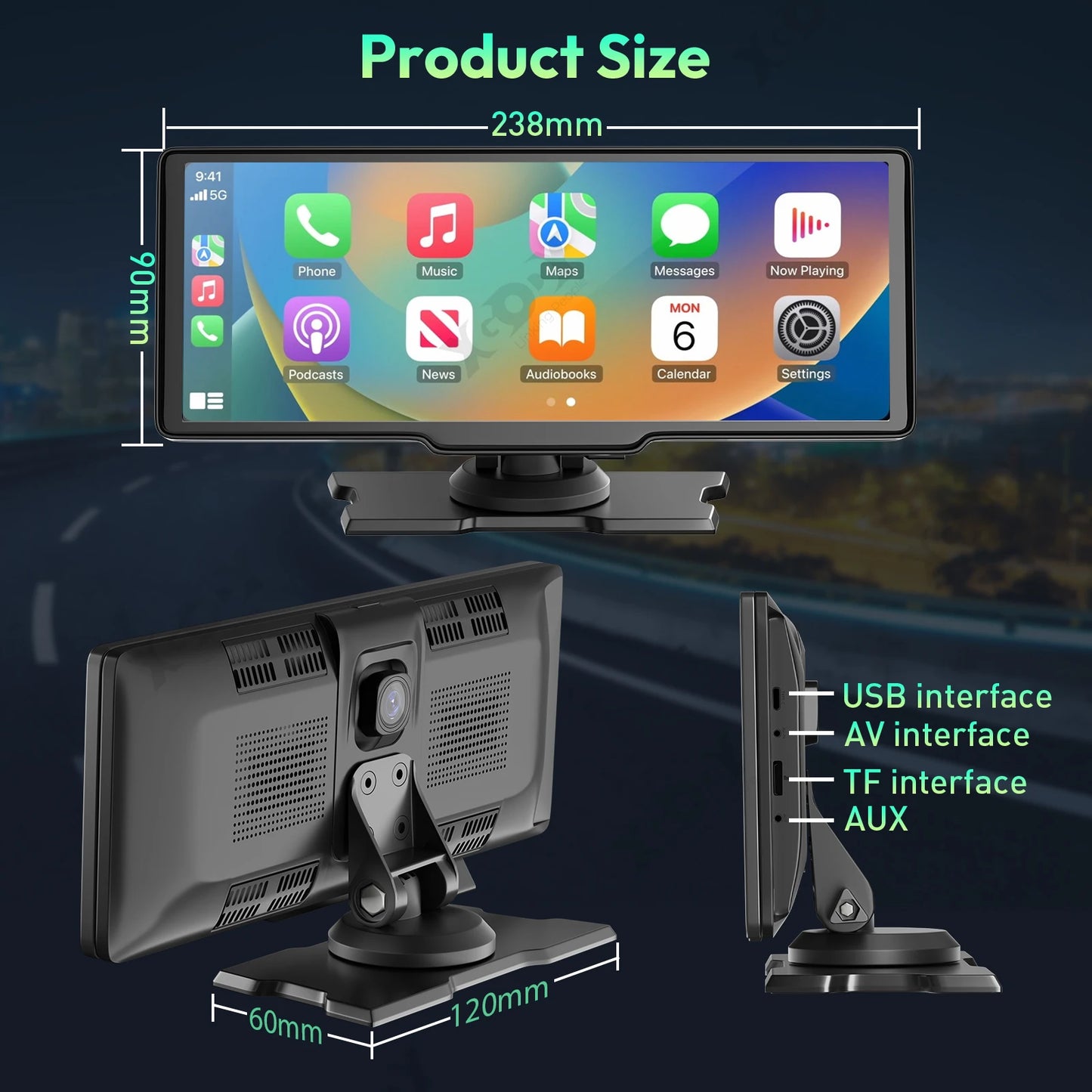XGODY 10.26" 4K Dash Cam – Wireless CarPlay & Android Auto, Car DVR, GPS, WiFi, Rearview Camera, Dashboard Video Recorder