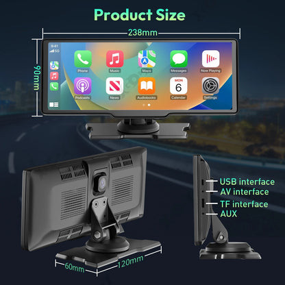 XGODY 10.26" 4K Dash Cam – Wireless CarPlay & Android Auto, Car DVR, GPS, WiFi, Rearview Camera, Dashboard Video Recorder