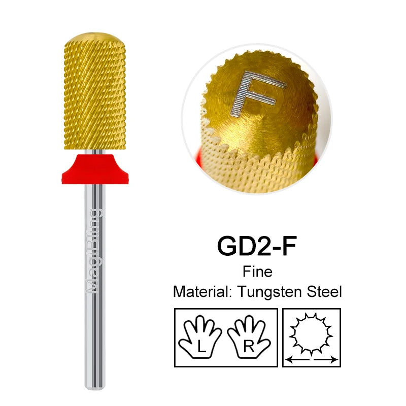 Gold Tungsten Carbide Nail Drill Bits – Large Barrel Milling Cutter, Pro Reversed Durable Grinding & Polishing Tools Accessories 4XC