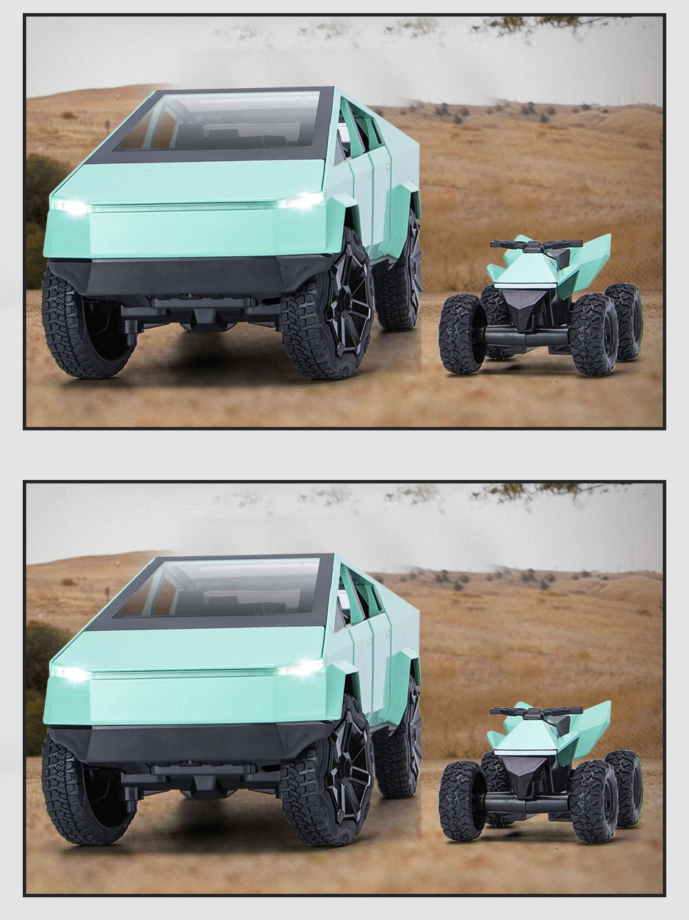 1:24 Cybertruck Model Silver Diecast Pickup Toy Car with Sound & Light for Kids 3+