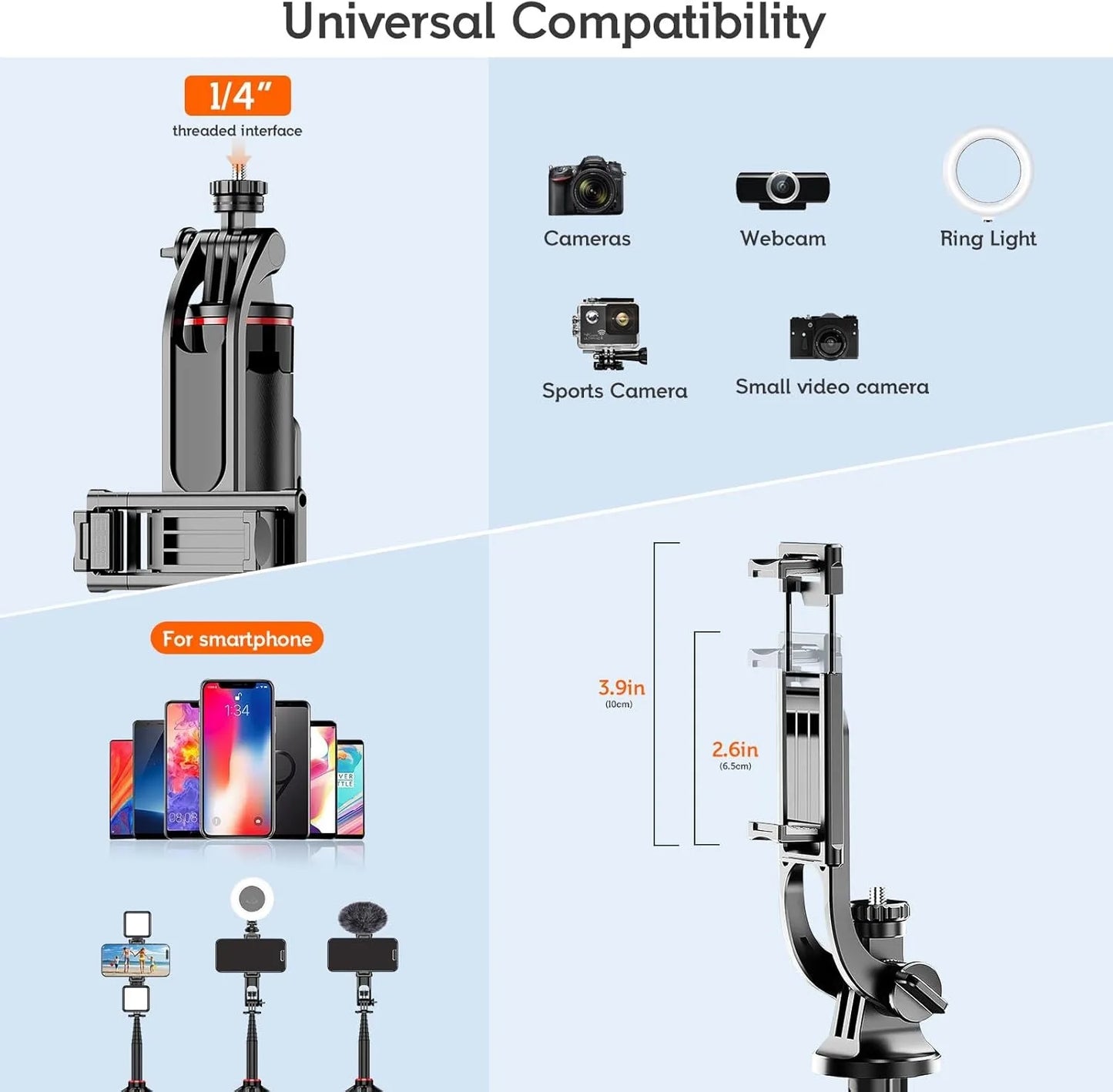 130cm Selfie Stick Tripod – Portable Retractable Smartphone Tripod Stand with Wireless Remote Control