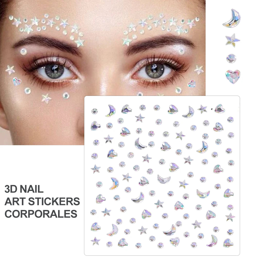 3D Holographic Teardrop Rhinestone Stickers - Self-Adhesive Crystal Diamond Face, Eye & Hair Decoration Tattoos