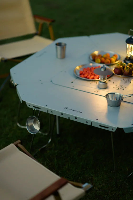 Homful Outdoor Multifunctional Stainless Steel Round Table – Foldable BBQ & Campfire Table for Camping