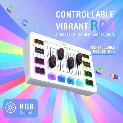 FIFINE 4-Channel USB Gaming Mixer with XLR Mic Interface – RGB Sound Mixer for Game, Podcast & Streaming AmpliGame SC3W