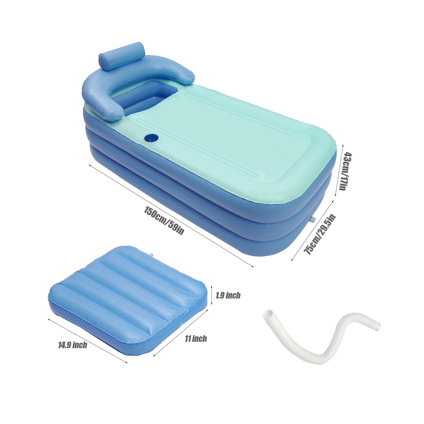 Foldable Inflatable Bathtub for Adults: Travel Blue/Pink Spa Tub, 1.6m - Large Portable PVC Tub for Home & Swimming Pool Use